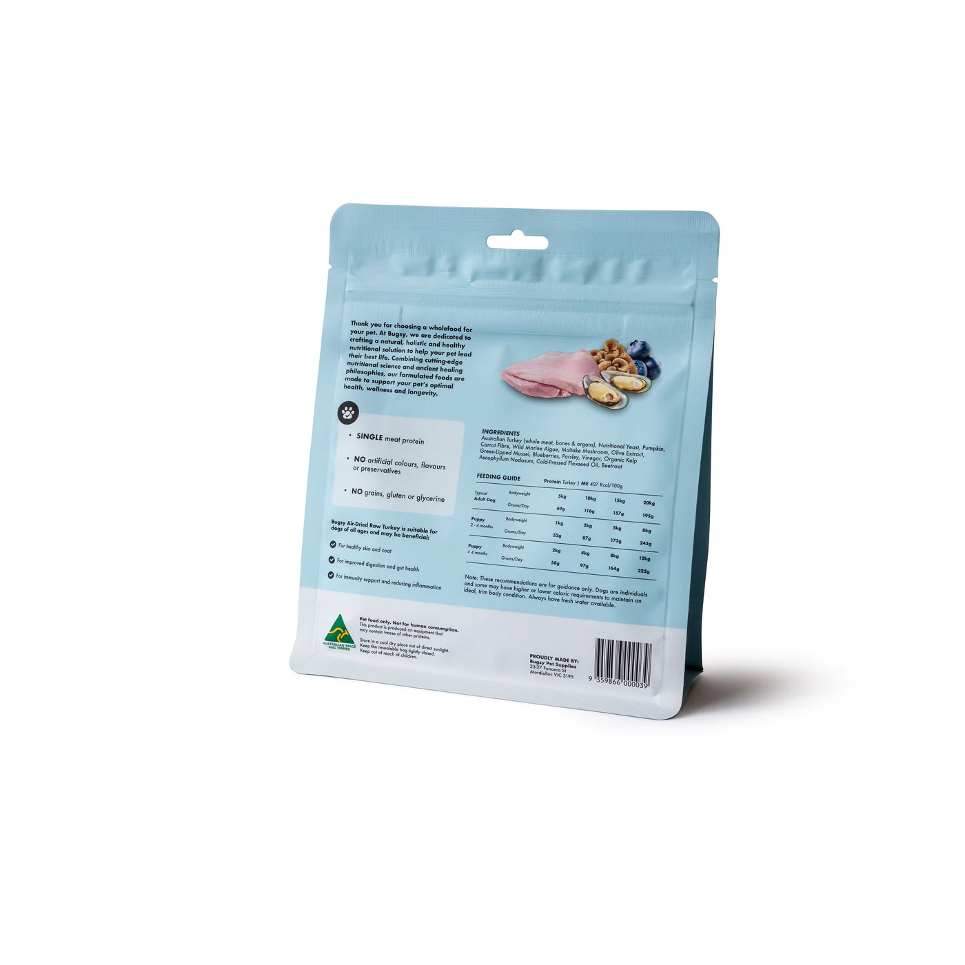 Bugsy Turkey Air Dried Raw Dog Food 328g - Image 2