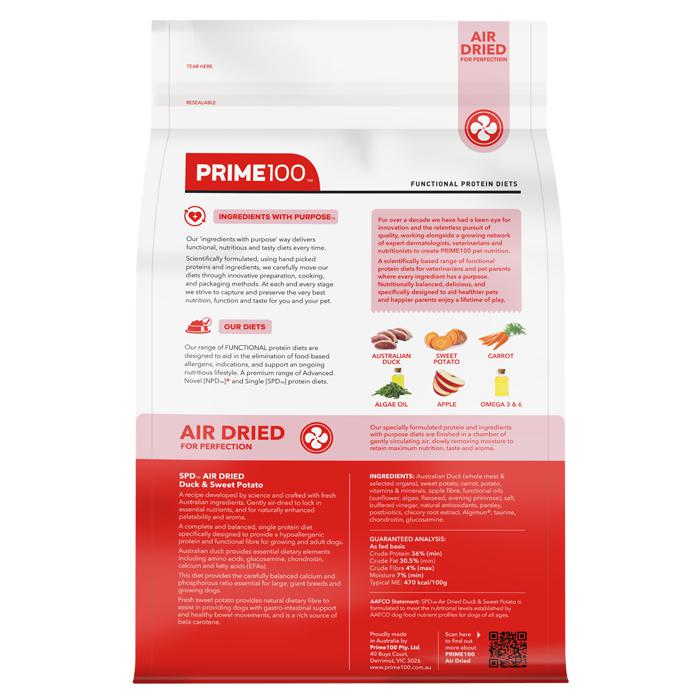 Prime 100 SPD Air Duck and Sweet Potato Dog Food 2.2kg - Image 3