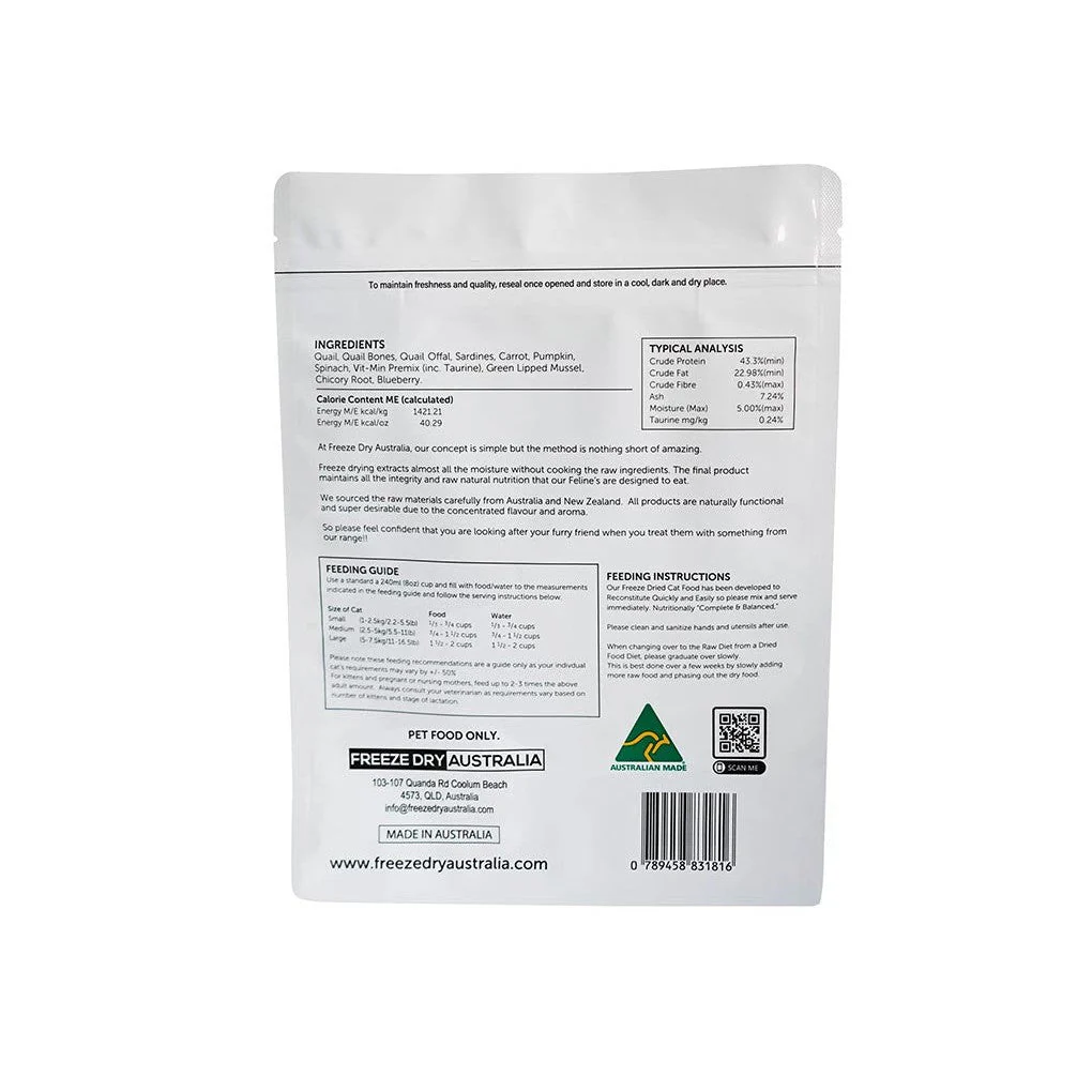 Freeze Dry Australia Freeze Dried Natural Raw Cat Food Quail 250g - Image 3