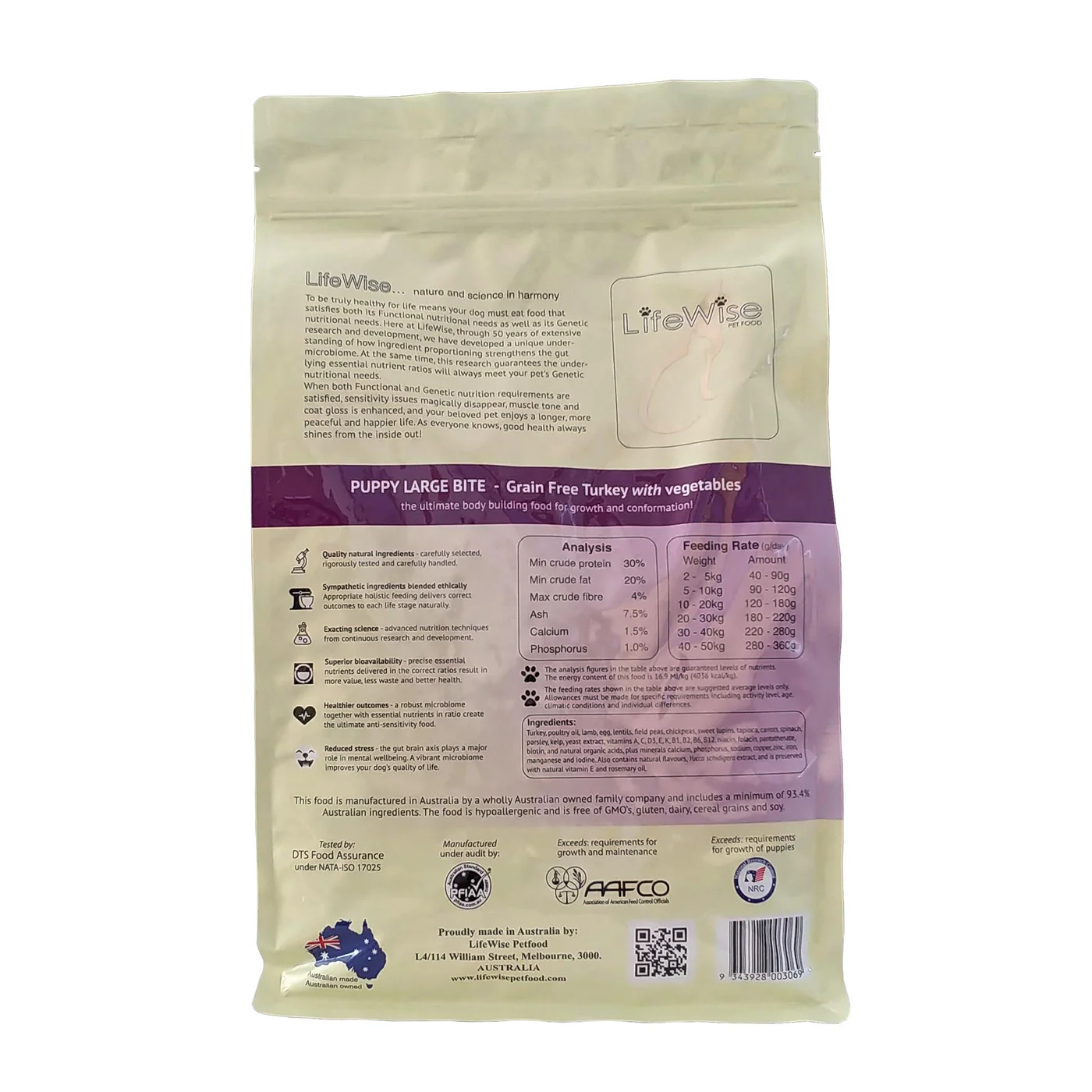 LifeWise Puppy Stage 3 Grain Free Turkey with Lamb Large Bites Dry Dog Food 18kg - Image 2