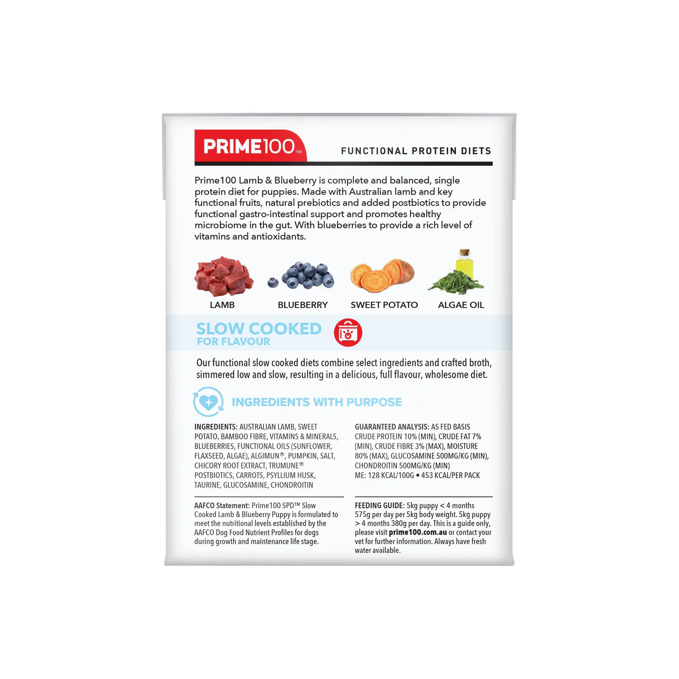 Prime 100 Slow Cooked Lamb and Blueberry Puppy Dog Food 354g x12 - Image 2