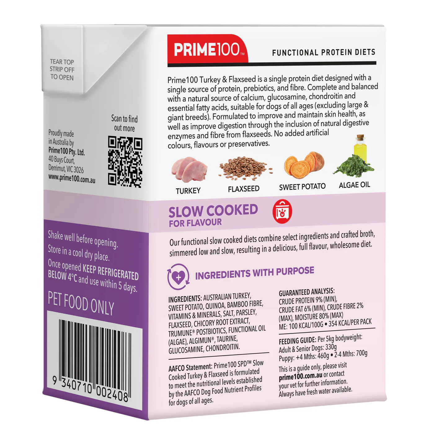 Prime 100 Slow Cooked Turkey and Flaxseed 354g - Image 2