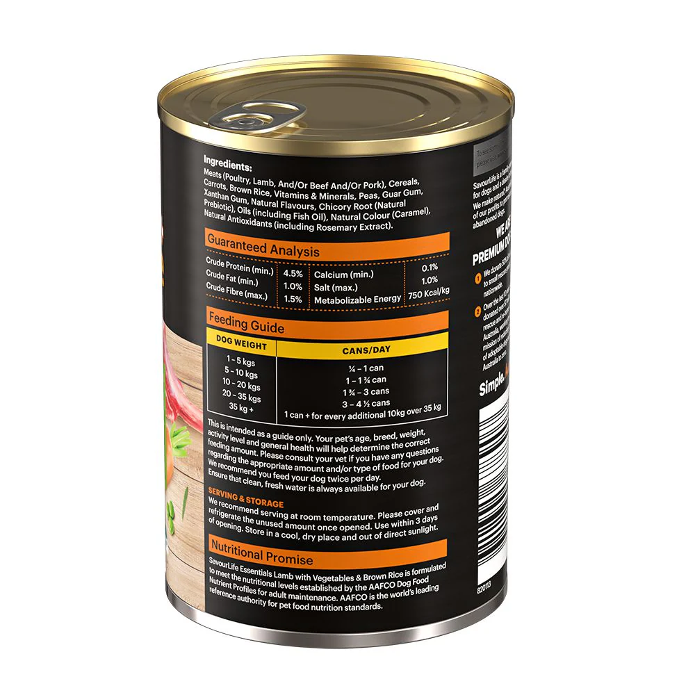 Savourlife Essentials Lamb with Vegetables & Rice Adult Dog Wet Food 400g X12 - Image 4