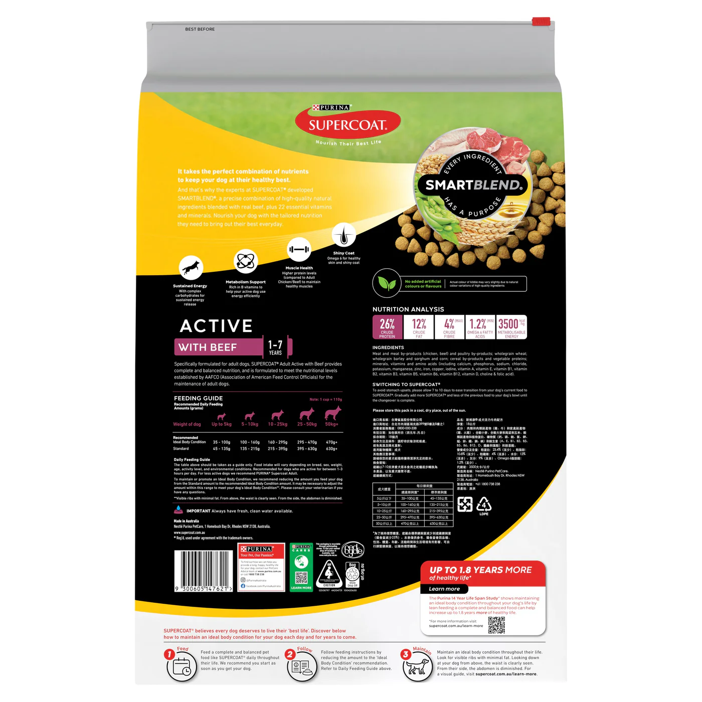 Supercoat Beef Active Adult Dry Dog Food 18kg - Image 7