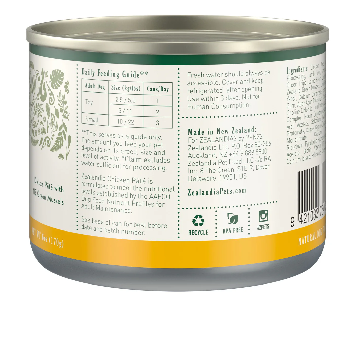 Zealandia Chicken Pate Adult Dog Wet Food 170g - Image 2
