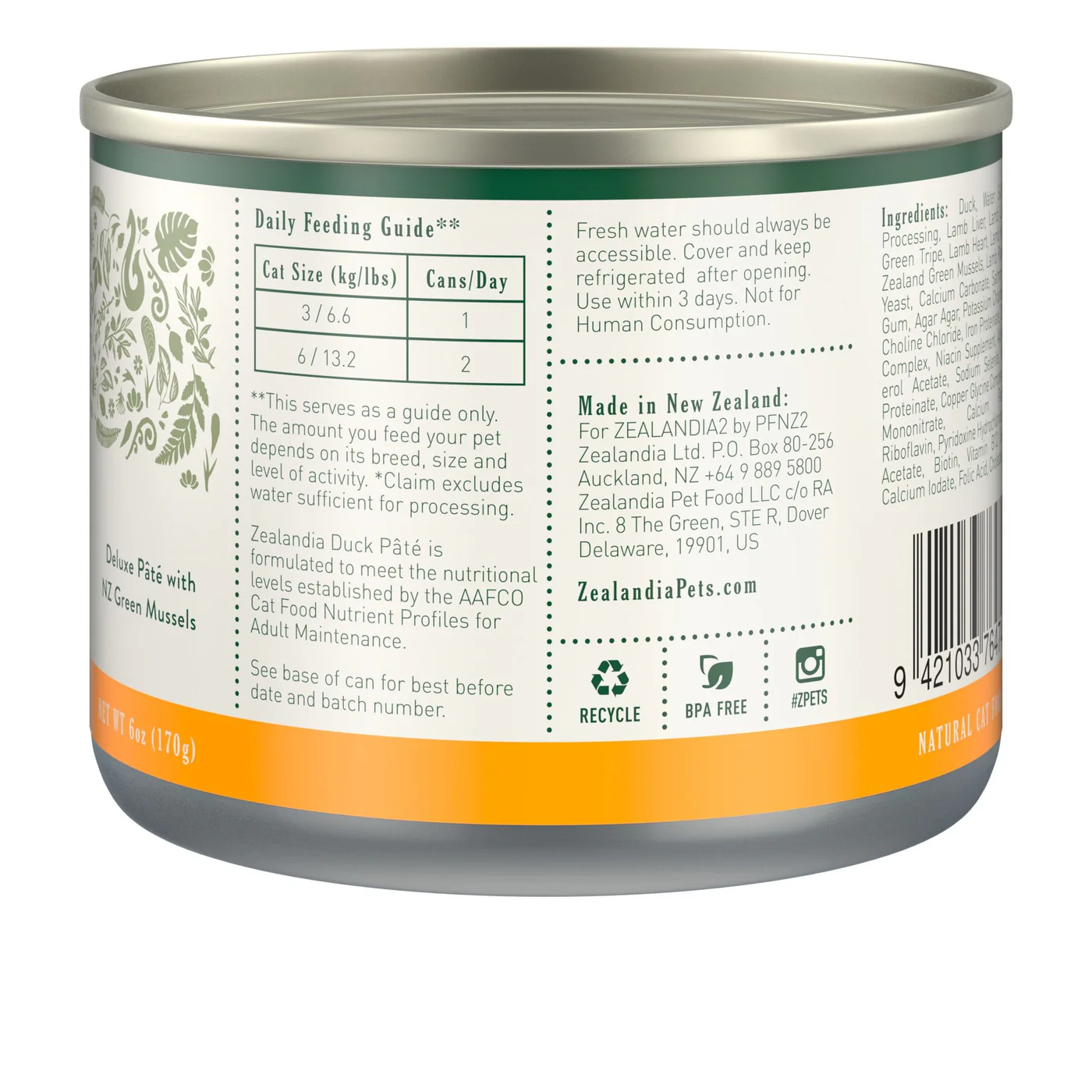 Zealandia Duck Pate Adult Cat Wet Food 170g x24 - Image 2