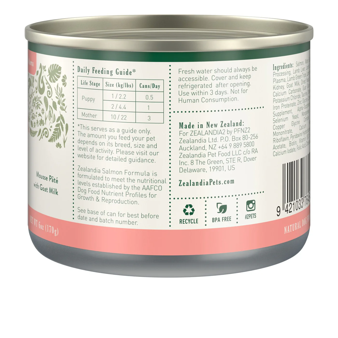 Zealandia Puppy and Mama Salmon Mousse Pate Wet Food 170g x24 - Image 2