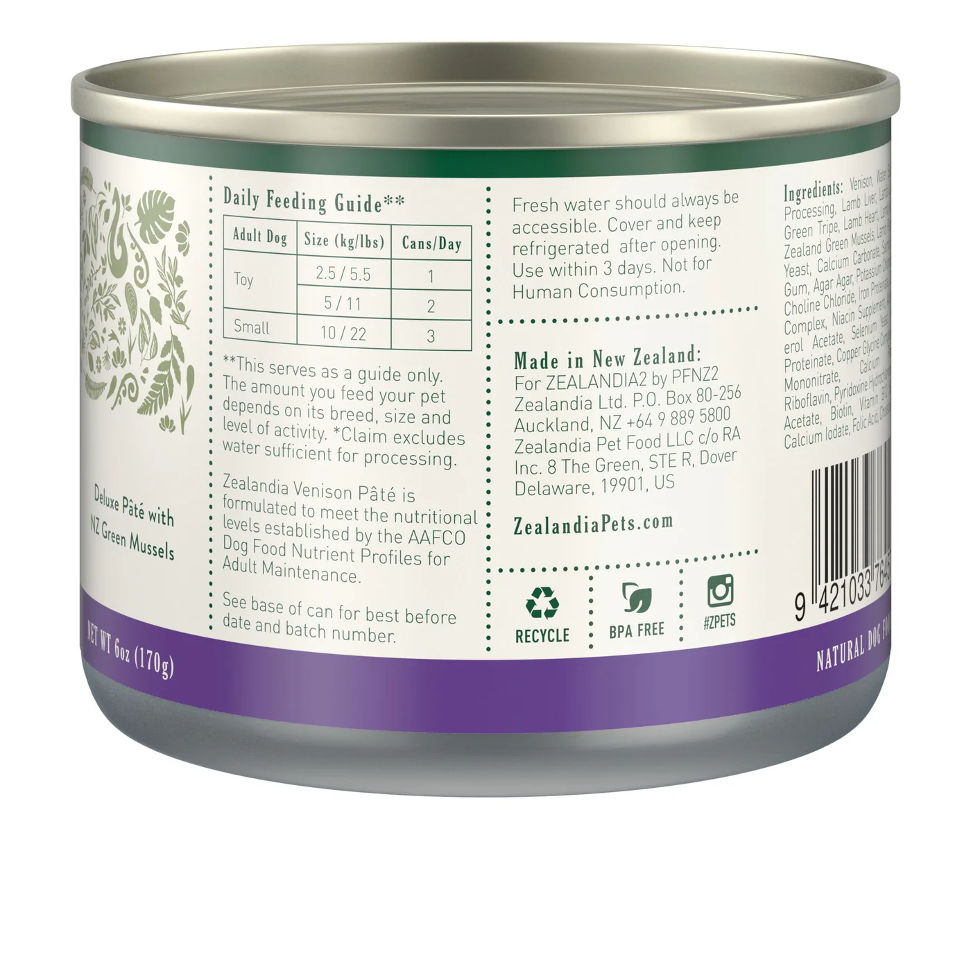 Zealandia Venison Pate Adult Dog Wet Food 170g - Image 2